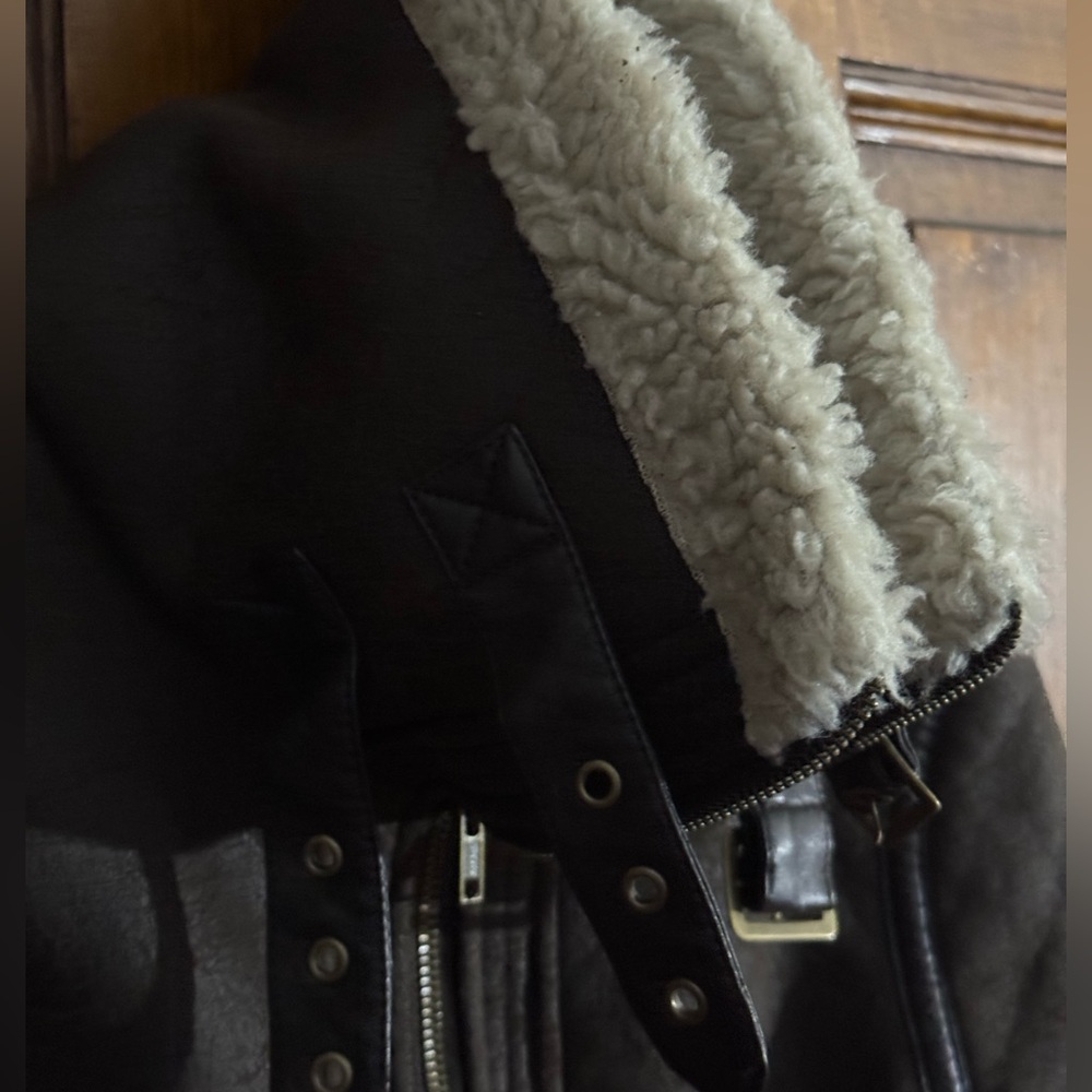 Women’s Polyester Shearling Jacketbrown Motorcycl… - image 4